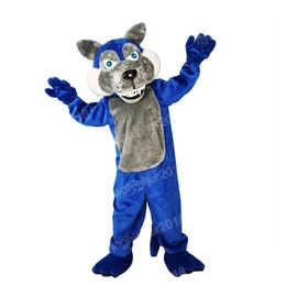 Halloween Blue Wolf Mascot Costume Adult Size Cartoon Anime theme character Carnival Men Women Dress Christmas Fancy Performance Party Dress