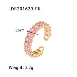 Band Rings Youthway Pink Cubic Zirconia Stainless Steel Gold Colour Ring for Women Waterproof Minimalist Statement Charm Jewellery AA230412