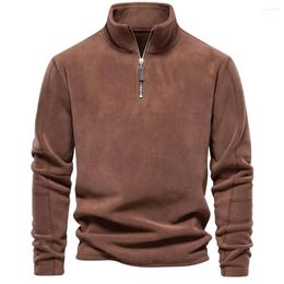 Men's Sweaters Men Fleece Pullover Warm Sweatshirts Solid Colour Stand Long Sleeve Stitching Sweater Winter Half Zipper Male Chic Top