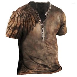 Men's T Shirts Vintage Racing Henley Shirt For Men 3d Men's Short Sleeve Oversized Tops Tee 5xl Button V-neck Man Punk Streetwear