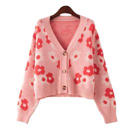 Women's Knits & Tees Women V Neck Knitted Cardigan Sweater Ladies Sweet Cute Knit Sweaters Long Sleeve Fashion Autumn Winter Buttons Up Jump