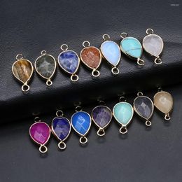 Pendant Necklaces Faceted Natural Stone Connector Charms Amethyst Damation Jasper For Making DIY Bracelet Accessories 5pcs