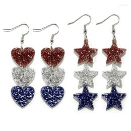 Dangle Earrings Red White Blue Glitter Acrylic Heart Star For Women 2023 Memorial Day Jewelry