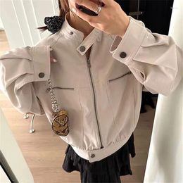 Women's Jackets Basic Women Spring Cropped Cargo Outwear Korean Style All-match Tunic Streetwear Punk Girl Pockets Fashion Bomber Jacket