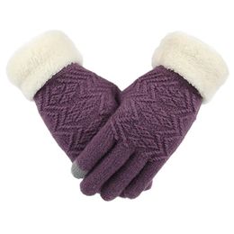 Five Fingers Gloves Womens Keep Warm Velvet Autumn Winter Knitted Touchscreen Casual Fashion Accessories Mittens