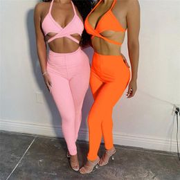 Women's Two Piece Pants Active Halter Top And Matching Sets Backless Solid Summer 2023 Skinny Slim For Women Casual Sporty