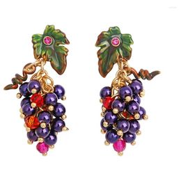 Stud Earrings Fashionable And Personalized S925 Silver Needle Grape Hand-painted Enamel Glazed Fruit Jewelry