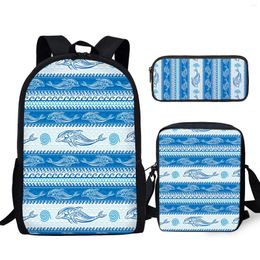 Backpack YIKELUO 3PCS Blue Tribal Dolphin Print Durable Large Capacity Teen Notebook Student Textbook Bag Messenger Gifts