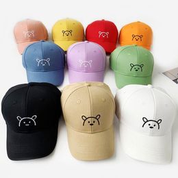 Caps Hats 1Pc Children Solid Colour Baseball Cap Baby Sun Kids Cotton Breathable Hat Boys Girls Adjustable Cute Bear Embroidered 230412