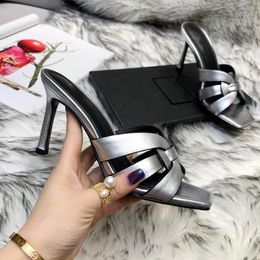 2023 Brand Women slipper sandal shoes luxury designer shoes black tribute genuine leather sandals slide stiletto Heels Shoe fashion footwear