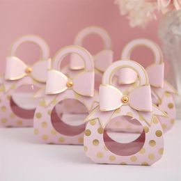 Gift Wrap 24pcs Wedding Favors Boxes Clear Window Candy Packaging Box Kraft Paper With Handle Chocolate Decor308s