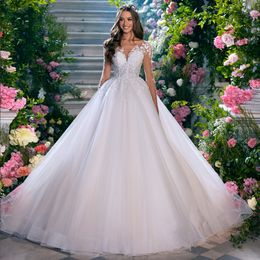 Gorgeous A Line Wedding Dresses 2023 Bridal Gown Sheer Sleeves Beading Pearls Appliques V-Neck Vestidos De Noiva Custom Made New