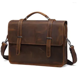 Briefcases Fashion Simple Business Men Briefcase Handbag Crazy Horse Genuine Leather Laptop Bag Casual Man Tote Travel Messenger