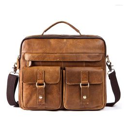 Briefcases Genuine Leather Package Man Single Shoulder Layer Men's Oblique Satchel Handbag Office Bags For Men Computer Bag High-quality