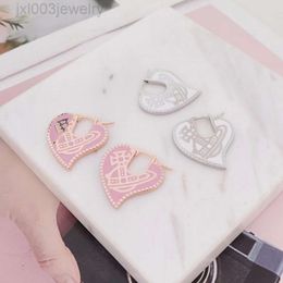 Designer Viviene Westwoods Earring New Western Empress Dowager Vivian Pink Enamel Love Earrings for Women Sweet Gear Heart Saturn Earrings High Edition