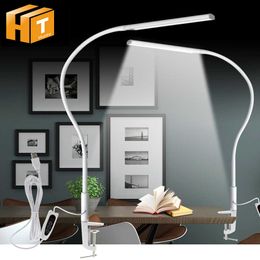 Desk Lamps 10W LED Clip Long Arm Desk Light Flexible Eye-protected Lamp For Bedroom Led Light 3-Level Brightness 3 Colour P230412