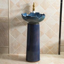 Bathroom Sink Faucets Ceramic Column Type Washbasin Balcony Pedestal Basin Inter-Platform Floor Household