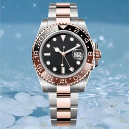 luxury mens watch aaa 2836 Automatic Mechanical movement clean watch factory gmt 40mm Black Dial root beer ceramic Bezel 904L Steel Classic rose gold watch with box