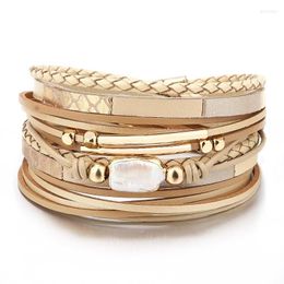 Charm Bracelets Ladies Pearl Leather Bracelet Multilayer Snakeskin Double Circle Fashion Bangle Jewelry 2023 Wholesale