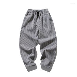 Men's Jeans Waist Elastic Men Japanese Fashion Streetwear Vintage Casual Loose Striped Trousers Cityboy Male Denim Cargo Pants