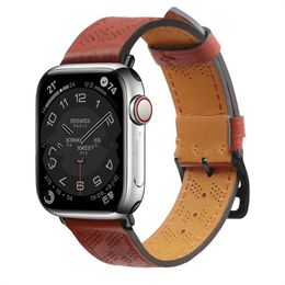 For Apple Watch Strap band fashion iwatch Ultra 87654321 Perforated Breathable head layer cowhide material Strong durable watch strap se 38/40/41mm/42/44/45/49mm