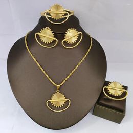 Necklace Earrings Set Ethiopian And Jewellery For Ladies Statement Design Gold Plated Bangle Ring Daily Wear Banquet Gifts