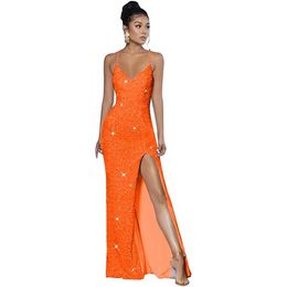 Custom Colour shoulder strap sequin prom dress V-neck mermaid formal evening dress with split shiny party dress RU172