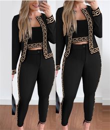 Fall Tracksuit Women Long Sleeve Three Piece Set Hooded jackets Tank Top Sports Pants Crop Hoodies And Skinny trousers Jogger Sweatsuit Outfits