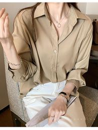 Women's Blouses Women 2023 Spring Long Sleeve Button Down Shirt Oversized White Elegant Women's Blouse Classic Khaki Office Shirts