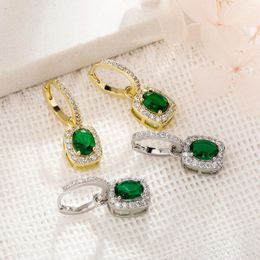 Hoop Earrings Trendy Gold Plated Micro Paved Crystal Drop Luxury Emerald Square Stone For Ladies