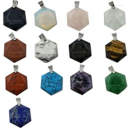 Pendant Necklaces Lapis Lazuli Tigers Eye Aventurine Crystal Blue Sand Howlite Opal Goldstone Jaspe Art Hexagon Women Men Bead CWB530a