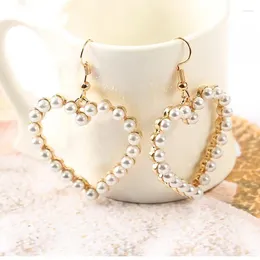 Dangle Earrings Ladies Fashion Artificial Pearl Heart Pendant Simple Geometrical Accessories