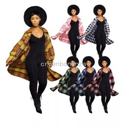 Designer Plaid Shirts Plus size 3XL Women Fall Winter Clothes Long Sleeve Checked Blouses Long Style Cardigan Fashion Outerwear Streetwear Wholesale Clothes