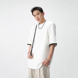 Men's T Shirts SYUHGFA Shoulder Pad Men Casual T-shirt Male Korean Fahison O-neck Solid Color Short Sleeve Pullovers 2023 Summer Tops