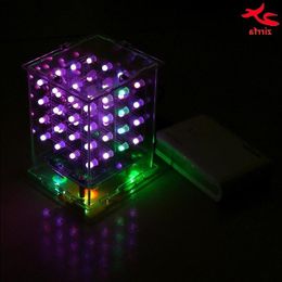 Freeshipping NEW 3D 4X4X4 RGB cubeeds Full Color LED Light display Electronic DIY Kit 3d4*4*4 for Audrio Rdpeb