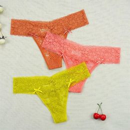 6pcs lots Women Thongs Sexy Underwear Super Low Rise Panties Full Lace Hollow Strings Transparent Seamless Tangas Underpants Y1121313Z