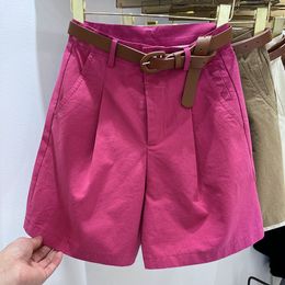 Women's Shorts Women's denim shorts high waist shorts blue belt red khaki casual cotton loose and casual Bermuda women's summer shorts 230412