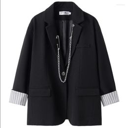 Men's Suits Casual Blazers Jacket Men Hanging Chain Korean Version Of The Trend Loose Stripe Turned White Sleeve Design Sense 2023