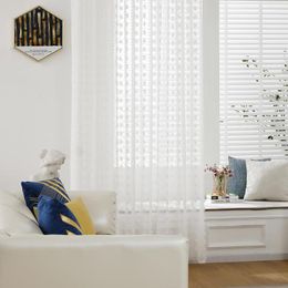 Curtain White Window Screening Gauze Tulle Drap Sheer Modern Chiffon Solid Panel Flower Pattern For Living Room Home Decor D30