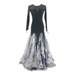 Stage Wear Standard Ballroom Dance Dresses Adult Long Sleeve Black Waltz Dancing Skirt Women Competition Dress