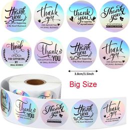 Gift Wrap Holographic Thank You Stickers Big Size For Supporting My Small Business Rainbow Roll Adhesive310U