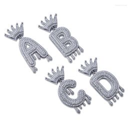 Pendant Necklaces OMYFUN DIY Drip Crown Bubble Letters & Pendants Silver Color CZ Iced Initials Charm Hip Hop Men Women Jewelry