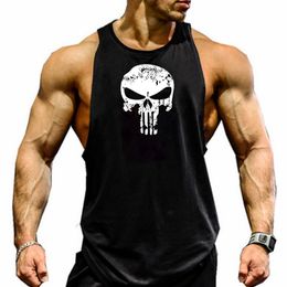 Men's Tank Tops Skull Captain Gym Cotton Singlets Canotte Bodybuilding Stringer Top Super man Fitness Shirt Muscle Guys Sleeveless top 230412