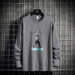 Men's T-Shirts 100% Cotton Autumn Spring Black Grey Print Tshirt Top Tees Style Brand Fashion Clothes O Neck Long Sleeve T Shirt 230412