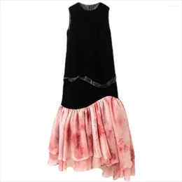 Casual Dresses Female Wave Swinging Sleeveless Fishtail Dress Splicing Fashion Loose Women