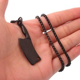 Pendant Necklaces Black Tone Small Kitchen Knife Necklace With Free Box Chain 316L Stainless Steel Male Jewelry Christmas Gift