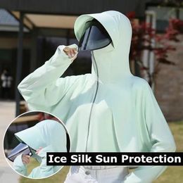 Women's Jackets Sunscreen Clothing Women's Summer Ice Silk Hooded UV Sunscreen Clothing Outdoor Bicycle Fishing Sunscreen Shirt One Size 230412