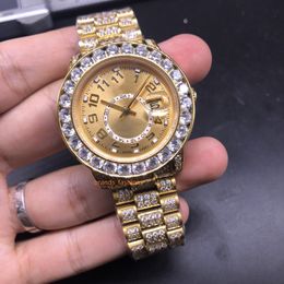 Gold CZ Diamond Men's Watches High Quality Stainless Steel Hand Inlaid Diamond Watch Personalized Fashion Dial Fully Automatic Mechanical Sports Watch