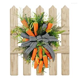 Decorative Flowers Artificial Easter Wreath Carrots Spring Door With Bow Cute Wreaths For Indoor Outdoor Home Party Decorations