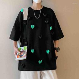 Men's T Shirts Summer Love Print Short Sleeve O Neck Men Korean Fashion Teenager Casual Harajuku 2xl Oversized Couple Clothing Black